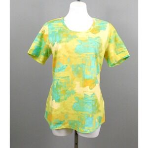 Denim & Co. Active French Terry Printed Top, Yellow, Multicolor, Small
